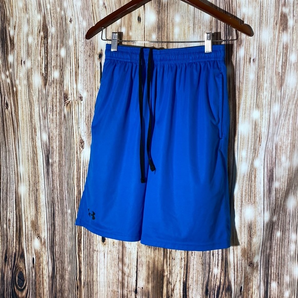 Men's Under Armour Small Royal Blue Gym Shorts Pockets Drawstring Stretch - Picture 1 of 8